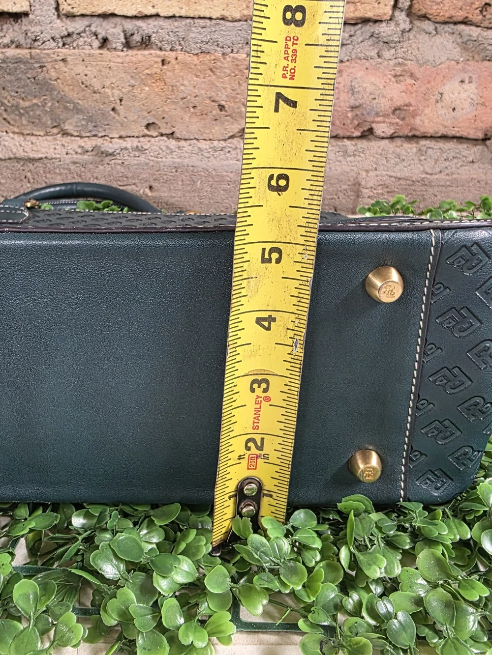 POWERLAND Forest Green Embossed Monogram Tote Bag Gold Chain Straps
